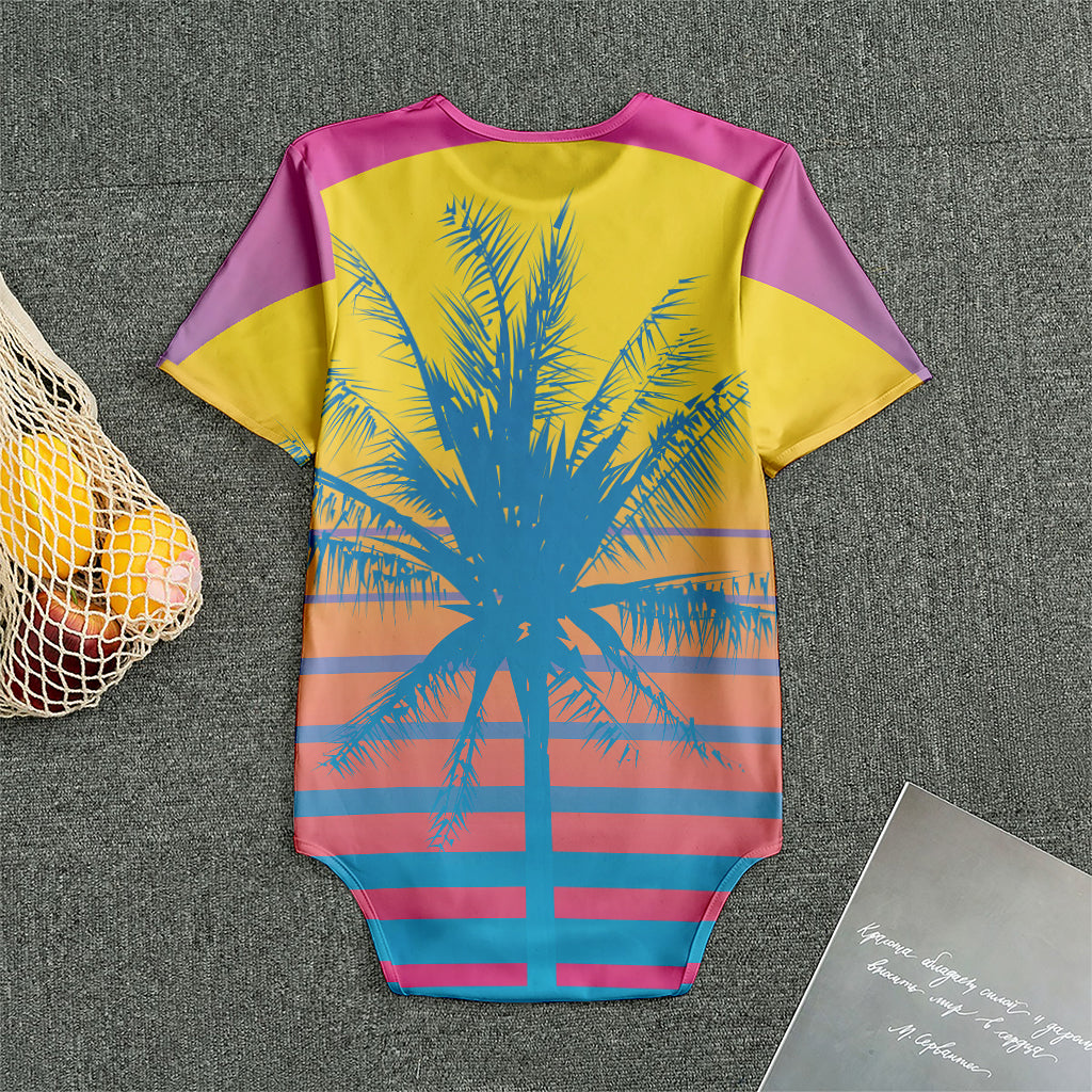 Retrowave Sunset Palm Tree Print Men's Bodysuit