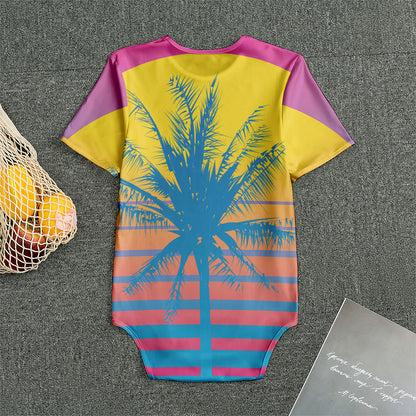 Retrowave Sunset Palm Tree Print Men's Bodysuit