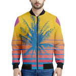 Retrowave Sunset Palm Tree Print Men's Bomber Jacket