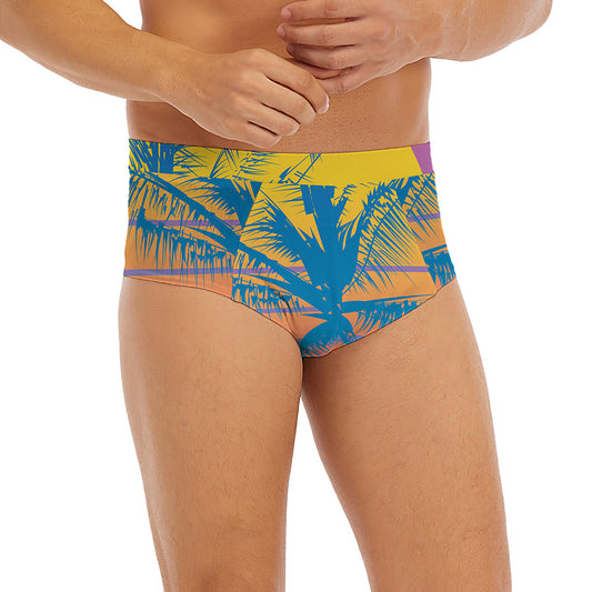 Retrowave Sunset Palm Tree Print Men's Briefs