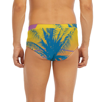 Retrowave Sunset Palm Tree Print Men's Briefs