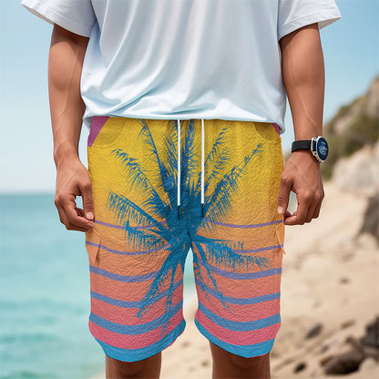 Retrowave Sunset Palm Tree Print Men's Cargo Shorts