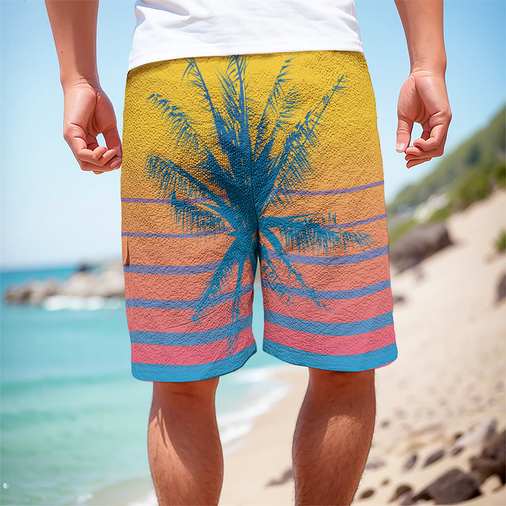 Retrowave Sunset Palm Tree Print Men's Cargo Shorts