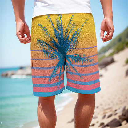 Retrowave Sunset Palm Tree Print Men's Cargo Shorts