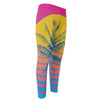 Retrowave Sunset Palm Tree Print Men's Compression Pants
