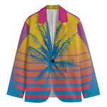 Retrowave Sunset Palm Tree Print Men's Cotton Blazer