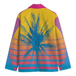 Retrowave Sunset Palm Tree Print Men's Cotton Blazer