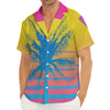 Retrowave Sunset Palm Tree Print Men's Deep V-Neck Shirt