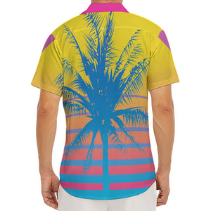 Retrowave Sunset Palm Tree Print Men's Deep V-Neck Shirt