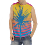 Retrowave Sunset Palm Tree Print Men's Fitness Tank Top