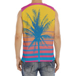 Retrowave Sunset Palm Tree Print Men's Fitness Tank Top