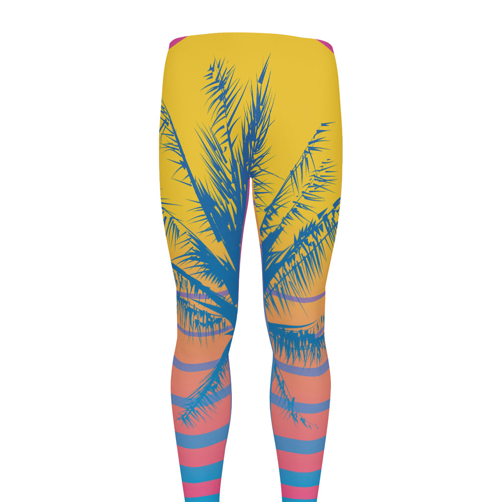 Retrowave Sunset Palm Tree Print Men's leggings