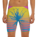 Retrowave Sunset Palm Tree Print Men's Long Boxer Briefs