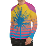 Retrowave Sunset Palm Tree Print Men's Long Sleeve Rash Guard