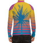 Retrowave Sunset Palm Tree Print Men's Long Sleeve Rash Guard