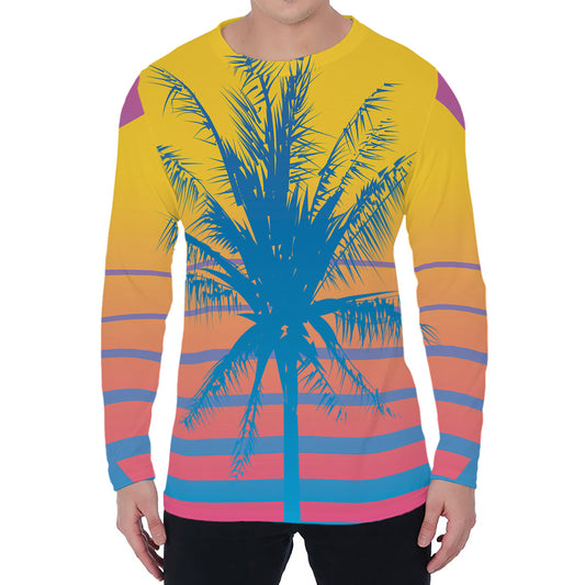 Retrowave Sunset Palm Tree Print Men's Long Sleeve T-Shirt