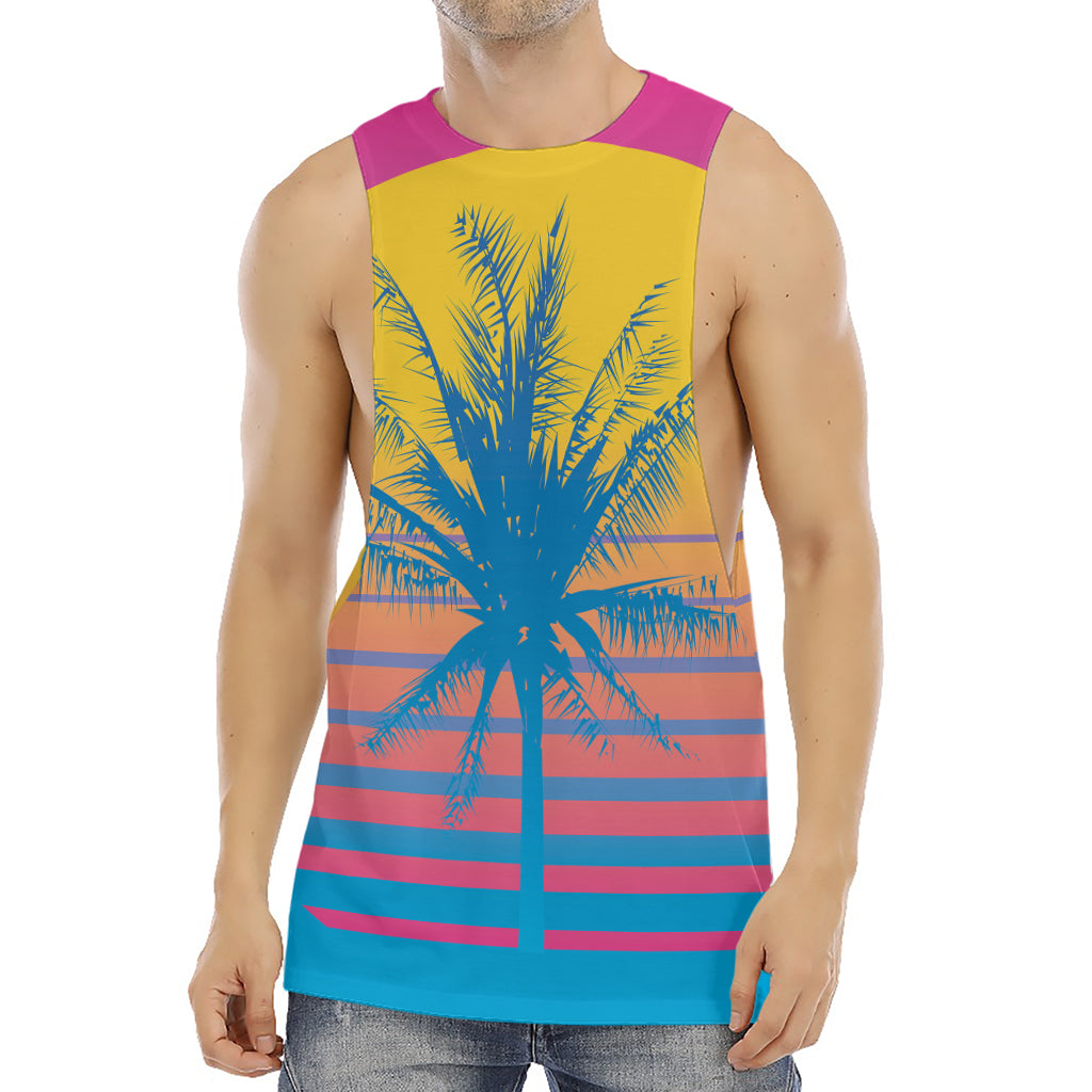 Retrowave Sunset Palm Tree Print Men's Muscle Tank Top