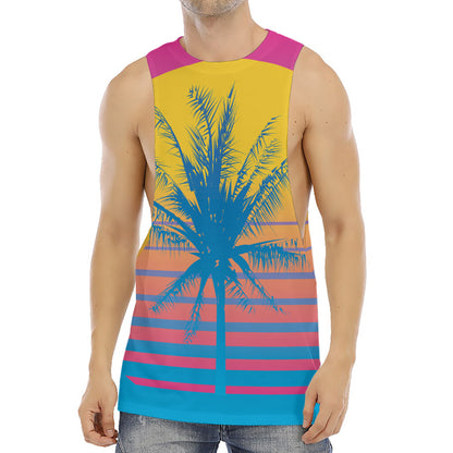Retrowave Sunset Palm Tree Print Men's Muscle Tank Top