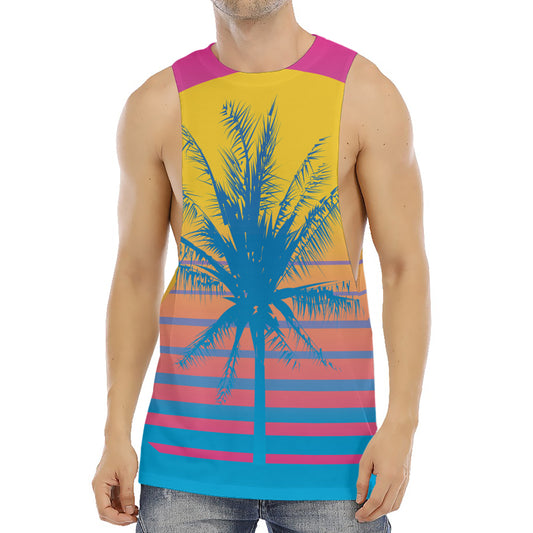 Retrowave Sunset Palm Tree Print Men's Muscle Tank Top