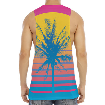 Retrowave Sunset Palm Tree Print Men's Muscle Tank Top