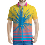 Retrowave Sunset Palm Tree Print Men's Polo Shirt