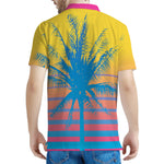 Retrowave Sunset Palm Tree Print Men's Polo Shirt
