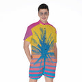 Retrowave Sunset Palm Tree Print Men's Romper