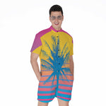 Retrowave Sunset Palm Tree Print Men's Rompers