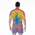 Retrowave Sunset Palm Tree Print Men's Rompers