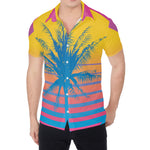 Retrowave Sunset Palm Tree Print Men's Shirt