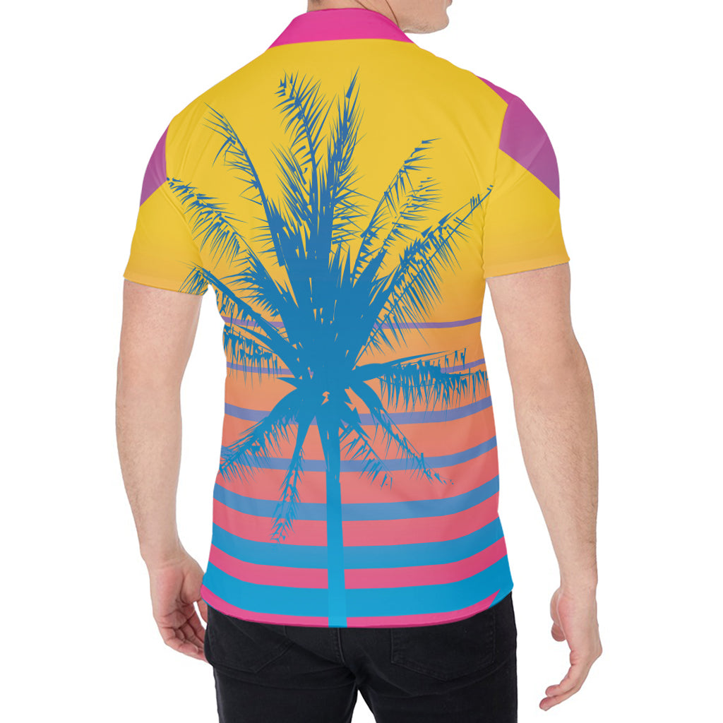 Retrowave Sunset Palm Tree Print Men's Shirt