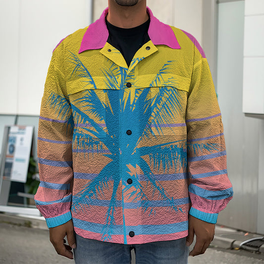 Retrowave Sunset Palm Tree Print Men's Shirt Jacket