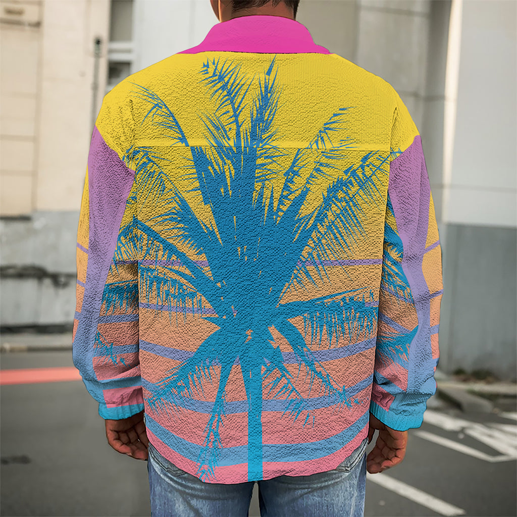 Retrowave Sunset Palm Tree Print Men's Shirt Jacket
