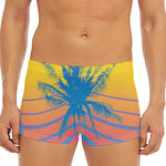 Retrowave Sunset Palm Tree Print Men's Short Boxer Briefs