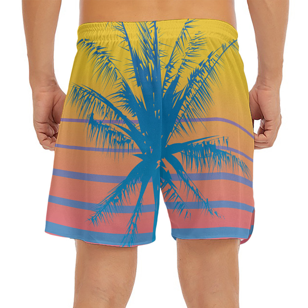 Retrowave Sunset Palm Tree Print Men's Split Running Shorts