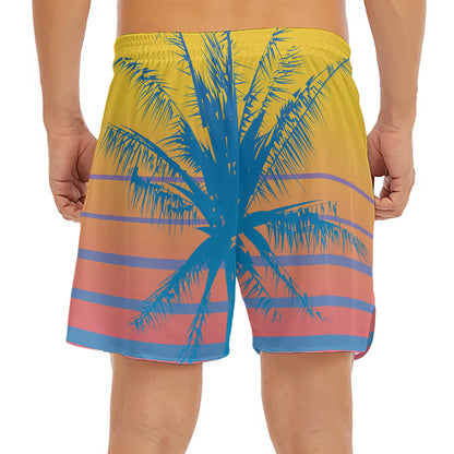 Retrowave Sunset Palm Tree Print Men's Split Running Shorts