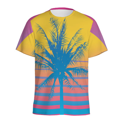 Retrowave Sunset Palm Tree Print Men's Sports T-Shirt