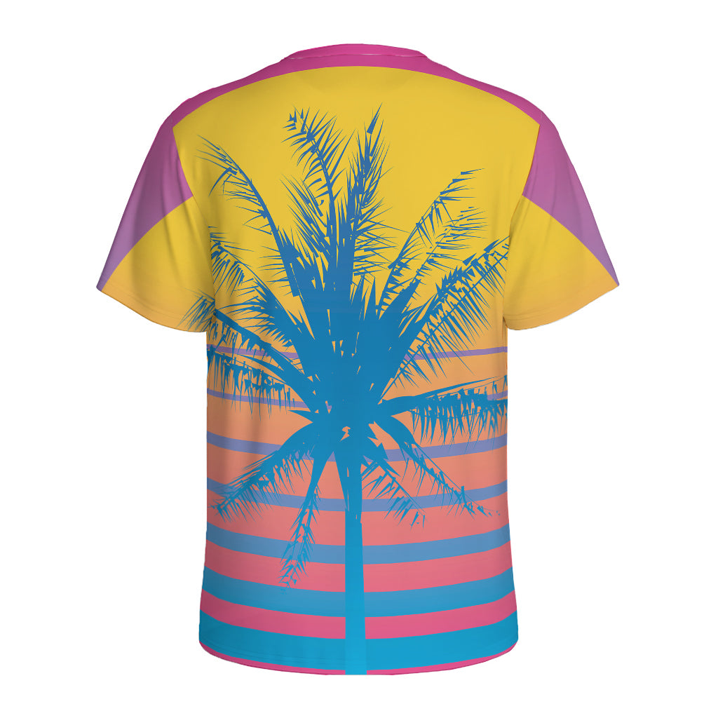 Retrowave Sunset Palm Tree Print Men's Sports T-Shirt