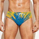 Retrowave Sunset Palm Tree Print Men's Swim Briefs