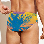 Retrowave Sunset Palm Tree Print Men's Swim Briefs