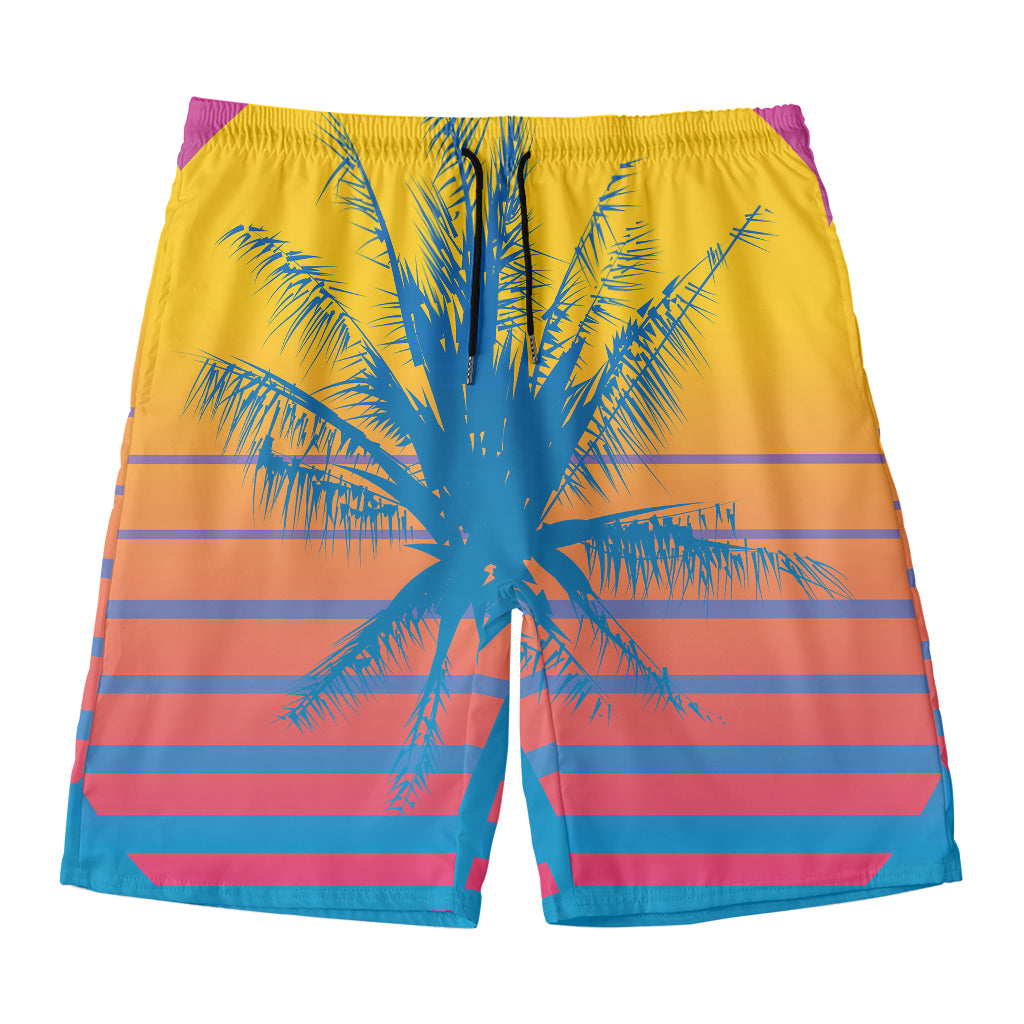 Retrowave Sunset Palm Tree Print Men's Swim Trunks