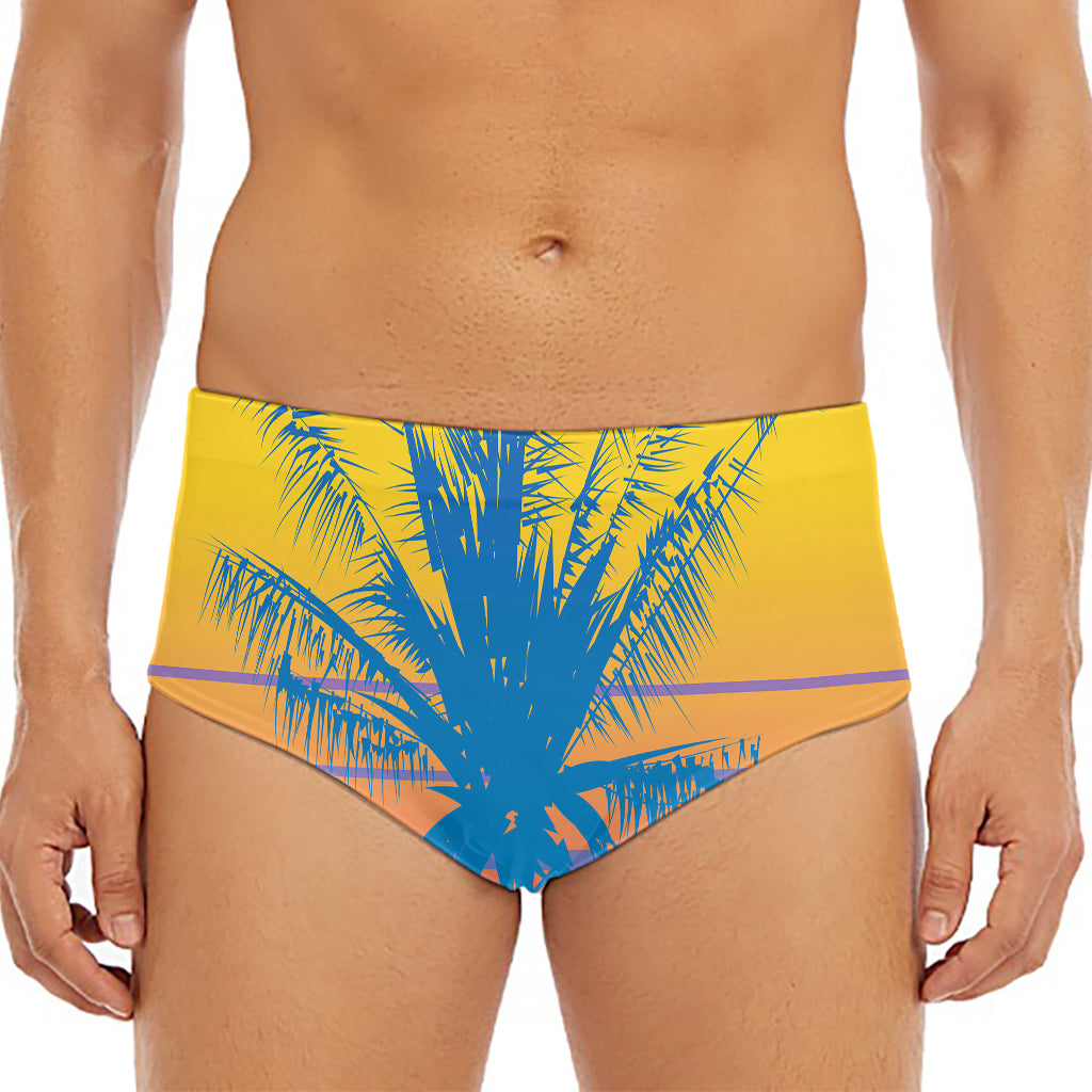 Retrowave Sunset Palm Tree Print Men's Triangle Swim Briefs