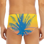 Retrowave Sunset Palm Tree Print Men's Triangle Swim Briefs