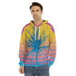 Retrowave Sunset Palm Tree Print Men's Velvet Pullover Hoodie