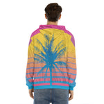 Retrowave Sunset Palm Tree Print Men's Velvet Pullover Hoodie