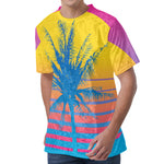 Retrowave Sunset Palm Tree Print Men's Velvet T-Shirt