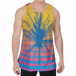 Retrowave Sunset Palm Tree Print Men's Velvet Tank Top