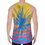 Retrowave Sunset Palm Tree Print Men's Velvet Tank Top