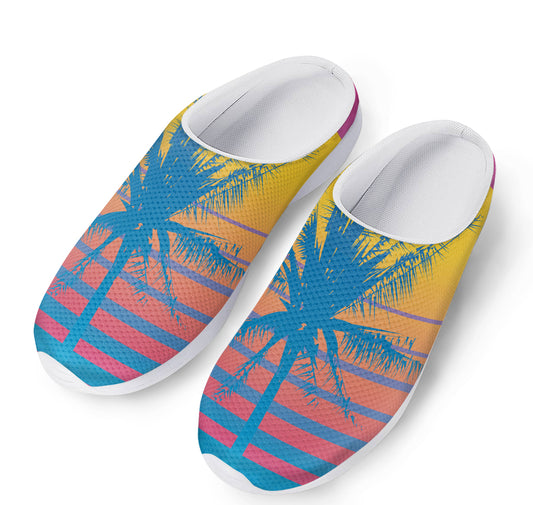 Retrowave Sunset Palm Tree Print Mesh Casual Shoes