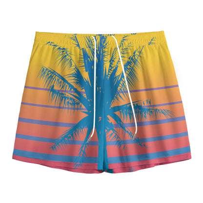 Retrowave Sunset Palm Tree Print Mesh Shorts